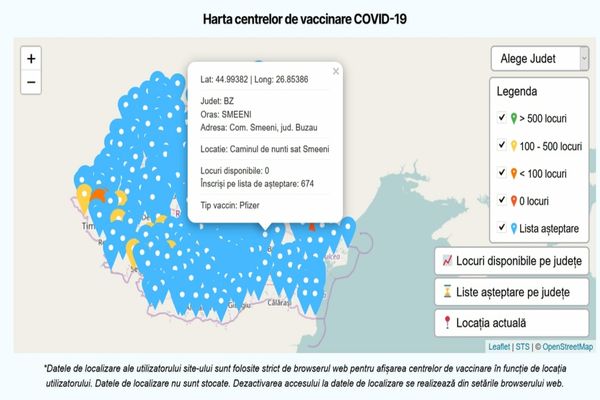 Harta centrelor de vaccinare organizată în funcţie de tipul de vaccin este disponibilă începând de azi